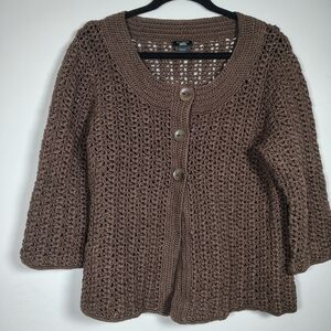 Talbots Chocolate Brown Open-Knit Sweater With 3 Button Closure Size XL 1X